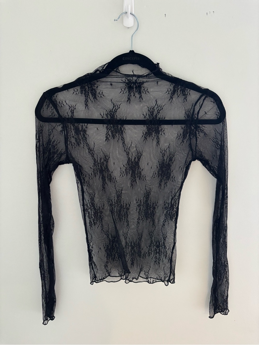 Black Sheer Lace Long-Sleeve Top